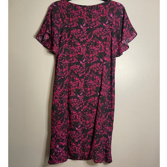 Westport 1962 Size 6 Midi Dress Fitted Black Floral Flutter Short Sleeve 90s - Picture 10 of 10